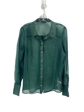 Express Green Sheer Layering Casual Button Down Collared Shirt Modern Sz M